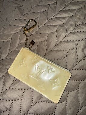 Louis Vuitton Cream Patent Monogram Key Pouch with Gold Hardware